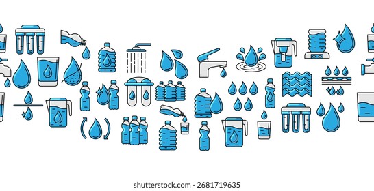 Water linear icons pattern. Aqua or liquid thin line illustration.
