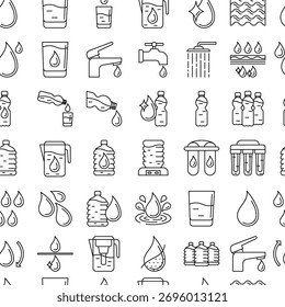 Water linear icons pattern. Aqua or liquid thin line illustration.