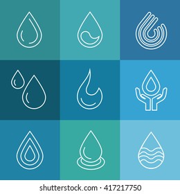 Water linear vector symbols. Drop water and outline nature water drop liquid illustration