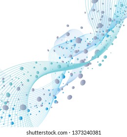 Water Lines Concept Design With Bubbles of Air and Text Space. Elegant Cute Design With Transparency on White  Background. Vector Illustration.