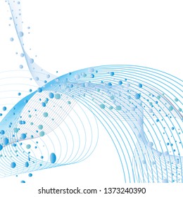 Water Lines Concept Design With Bubbles of Air and Text Space. Elegant Cute Design With Transparency on White  Background. Vector Illustration.