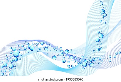 Water Lines Concept Design With Bubbles of Air and Text Space. Elegant Cute Design With Transparent  Background. Vector Illustration.