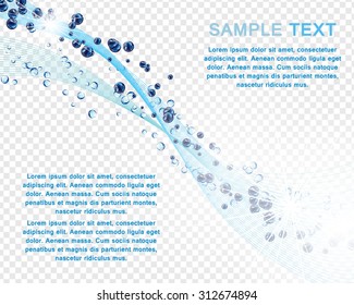 Water Lines Concept Design With Bubbles of Air and Text Space. Elegant Cute Design With Transparency on Checkered Background For Best Visibility of Possible Use. Vector Illustration.