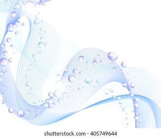 Water Lines Concept Design With Bubbles of Air and Text Space. Elegant Cute Design With Transparency on White  Background. Vector Illustration.