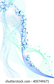 Water Lines Concept Design With Bubbles of Air and Text Space. Elegant Cute Design With Transparency on White  Background. Vector Illustration.