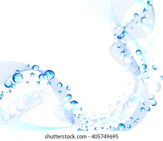 Water Lines Concept Design With Bubbles of Air and Text Space. Elegant Cute Design With Transparency on White  Background. Vector Illustration.