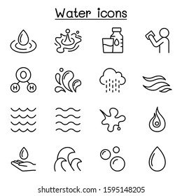 Water, liquid, aqua icon set in thin line style