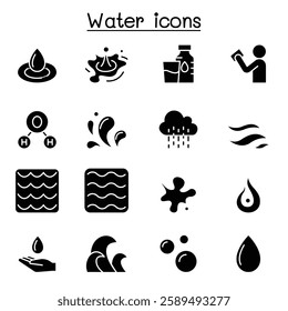 Water, liquid, aqua icon set in glyph style