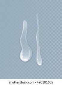 Water liquid drop isolated on transparent background. Water splash, droplets. Nature eco sign symbol. Wet and environment, clean droplet, bubble aqua, natural fresh illustration. Vector long drop