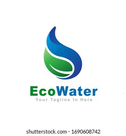 Water liquid drop with leaf logo design inspiration