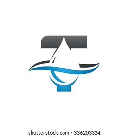 Water liquid drop logo, Letter T