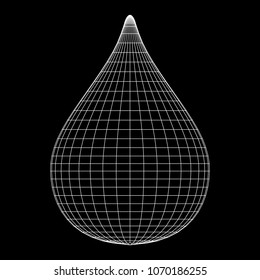 Water or liquid drop wireframe low poly mesh vector illustration.