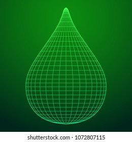 Water or liquid drop wireframe low poly mesh vector illustration.