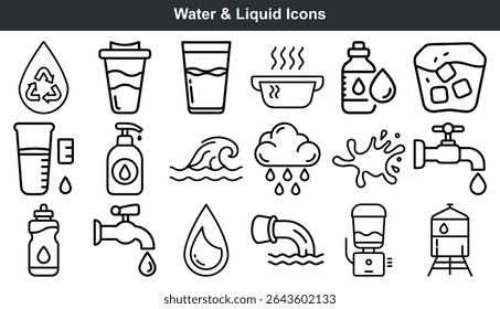 Water Liquid Icons Set Black Line Art Graphics vector