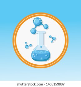 Water, Liquid Laboratory Testing Flat Vector Icon. Blue Clean Fluid in Flask. Medical, Scientific Lab Research. Tube, Glassware. Chemistry, Molecular Biology, Biochemistry Analysis