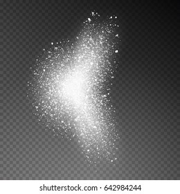 Water or liquid spray mist of atomizer isolated on transparent background. Effect with flying particles. Vector illustration.