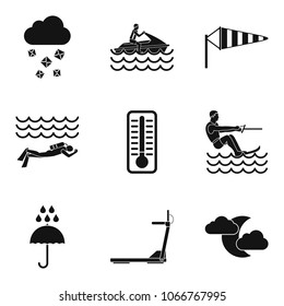 Water load icons set. Simple set of 9 water load vector icons for web isolated on white background