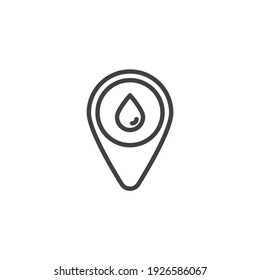 Water location line icon. linear style sign for mobile concept and web design. Water drop and location pin outline vector icon. Symbol, logo illustration. Vector graphics