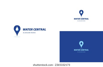 diseño de logotipo de ubicación de agua plantilla de icono, combinación de agua con el concepto de logotipo del puntero del mapa