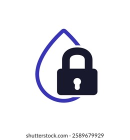 Water lock icon on white, drop and padlock vector