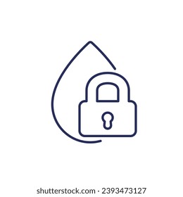 Water lock line icon, drop and padlock