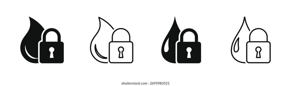 Water lock vector icons collection. Water security signs. Aqua access safety designs
