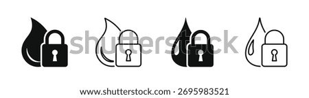 Water lock vector icons collection. Water security signs. Aqua access safety designs