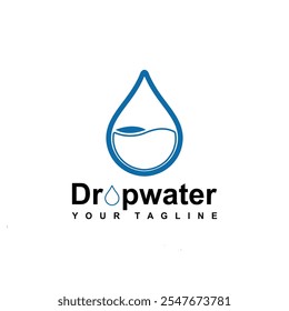 Water Logo. Blue Water Drop Icon with Circle Around isolated on White Background. Usable for Business, Science, Healthcare, Medical and Nature Logos. Flat