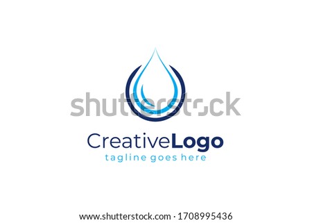 Water Logo. Blue Water Drop Icon with Circle Around isolated on White Background. Usable for Business, Science, Healthcare, Medical and Nature Logos. Flat Vector Icon Design Template Element.