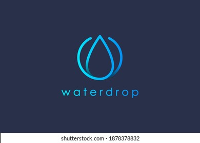 Water Logo. Blue Water Drop Linked with Circle Line Around isolated on Blue Background. Usable for Business, Science, Healthcare, Medical and Nature Logos. Flat Vector Logo Design Template Element.