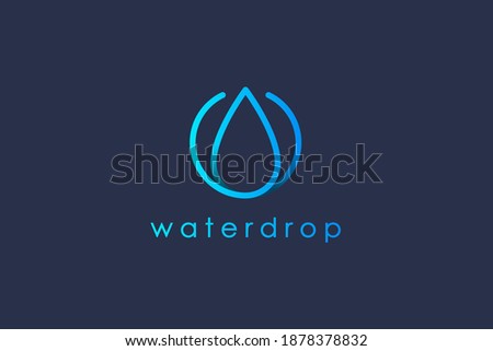 Water Logo. Blue Water Drop Linked with Circle Line Around isolated on Blue Background. Usable for Business, Science, Healthcare, Medical and Nature Logos. Flat Vector Logo Design Template Element.