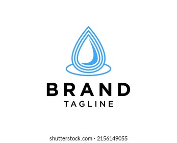 Logotipo de agua. Icono de caída de agua de la línea azul aislado en fondo blanco. Usable para logotipos empresariales, científicos, sanitarios, médicos y naturales. Elemento de plantilla de diseño de icono de vector plano
