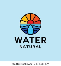 Water Logo Colorful Vector, Monoline Wave Icon Symbol, Ocean Creative Vintage Graphic Design