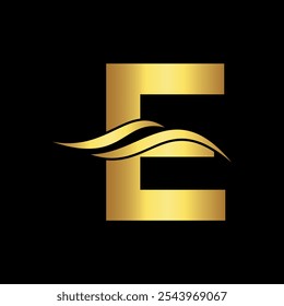 Water Logo combine with letter E vector template