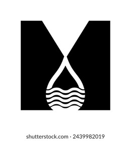 Water Logo combine with letter M vector template