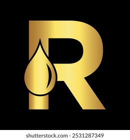Water Logo combine with letter R vector template