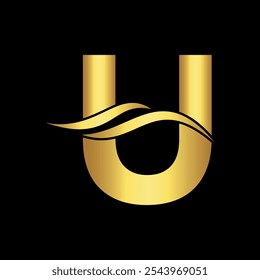Water Logo combine with letter U vector template