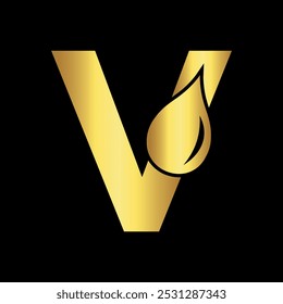 Water Logo combine with letter V vector template