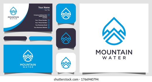 water logo design combined with mountain line art concept and business card design