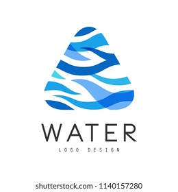 Water logo design, corporate identity template with blue triangle, ecology element for poster, banner, card, presentation vector Illustration on a white background