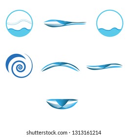 Water logo, icon set. Water drop, waves, faucet, shower, fountain