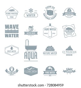 Water logo icons set. Simple illustration of 16 water logo vector icons for web