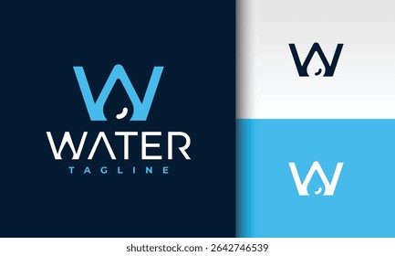 Water Logo with Letter W and Drop