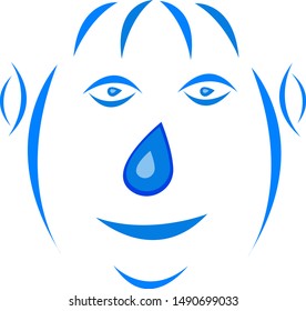 water logo man face made of blue lines with a nose in the form of a drop natural element concept