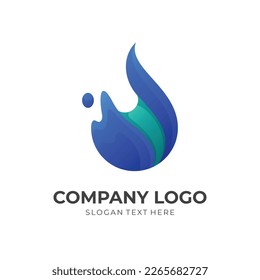 water logo template with 3d blue and green color style