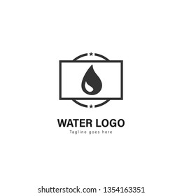 Water logo template design. Water logo with modern frame isolated on white background