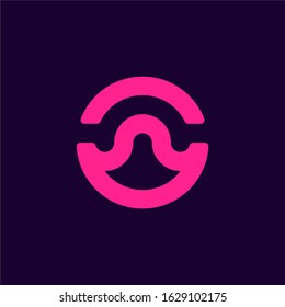 Water logo template with geometric circle line art illustration in flat design monogram symbol
