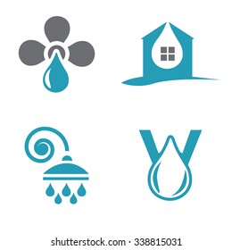 Water logos with drops. Valve logotype. Plumbing signs.