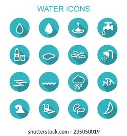 water long shadow icons, flat vector symbols