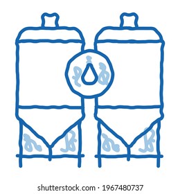 las máquinas de agua esbozan el vector de icono. Señal de las máquinas de agua de la línea de doodle azul dibujada a mano. ilustración de símbolo aislado